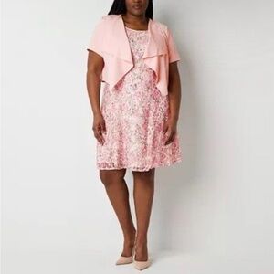 Perceptions Pink Floral Lace Dress and Jacket 1X NWT